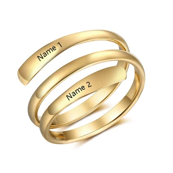 Personalizate Spirală Răsuciți Inelul Gravat 2 Nume de Aur de Argint din Oțel Inoxidabil Personalizate Reglabil Inele Promisiune Pentru O BBF
