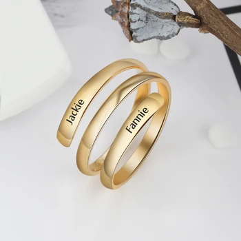 Personalizate Spirală Răsuciți Inelul Gravat 2 Nume de Aur de Argint din Oțel Inoxidabil Personalizate Reglabil Inele Promisiune Pentru O BBF