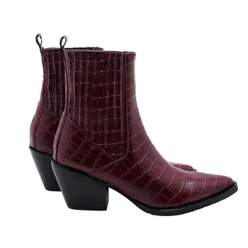 MEMUNIA 2020 vânzare fierbinte femei glezna cizme a subliniat toe slip pe toamna iarna pantofi cu tocuri de moda cowboy Western cizme de sex feminin