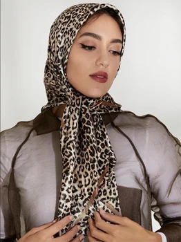 Leopard Eșarfă Femei Foulard Piața de Lux de Designer de Mare Bandană Hijab Satin de Mătase Eșarfe Cap leopardo mujer 90cm x 90cm