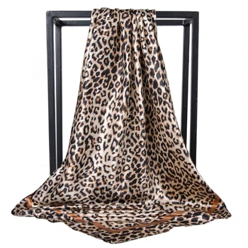 Leopard Eșarfă Femei Foulard Piața de Lux de Designer de Mare Bandană Hijab Satin de Mătase Eșarfe Cap leopardo mujer 90cm x 90cm