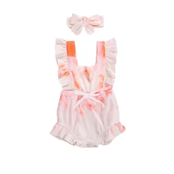 Copil nou-născut Fete Costume de Vară fără Mâneci Gradient Tie-dye Print Ciufulit Body+ Banda 2 buc Haine Tricotate Îmbrăcăminte