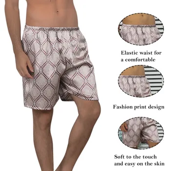 Silk Satin printuri sleepwear pantaloni scurți cu talie elastic brand de calitate, moale Pantaloni de Pijama de Vara barbati de casa pe termen scurt pantaloni de Pijama