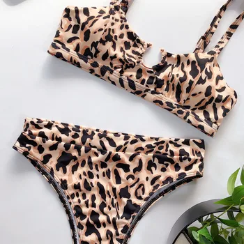 2020 Nou Leopard de Imprimare Sexy Set de Bikini Femei dintr-O bucata Bikini Push-up Pad Costume de baie Bandaj costume de Baie pe Plajă 2 buc Transport Gratuit
