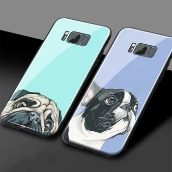 Drăguț Pug bulldog francez de Sticlă Silicon Moale Caz de Telefon Shell Acoperire Pentru Margine Samsung Galaxy S7 S8 S9 S10 e Plus Nota 8 9 10 Plus