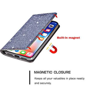 De lux Sclipici Slim Carte din Piele +TPU Portofel Flip Telefon Proteja Cover Pentru iPhone 11 Pro Max X XR XS MAX 8 7 Plus Caz Magnetic