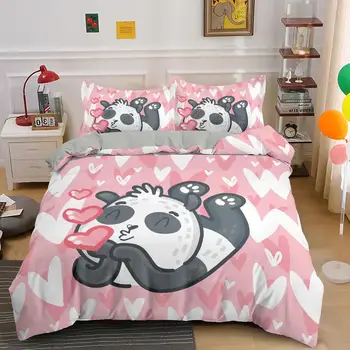 Panda drăguț Imprimate Casa de Locuit 2/3Pcs Confortabil Carpetă Acopere Set de Pernă Seturi de lenjerie de Pat UE/SUA/AU/UK Single Duble Twin Queen