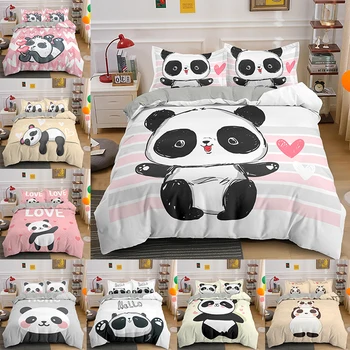 Panda drăguț Imprimate Casa de Locuit 2/3Pcs Confortabil Carpetă Acopere Set de Pernă Seturi de lenjerie de Pat UE/SUA/AU/UK Single Duble Twin Queen