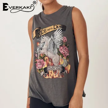 Everkaki Boho Print T-shirt Femei de Top de Vară Tigan Tricouri fără Mâneci Doamnelor Retro Topuri tricouri Casual sex Feminin 2020 Noua Moda