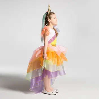 Copiii Curcubeu Unicorn Rochie pentru Fete Copilul Unicorn Cosplay Costum Copii Printesa Rochie de Cerc Păr Aripa Set Halloween Rochii