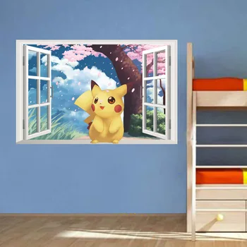 Pikachu 3D tridimensional de Autocolante de Perete Pokemon Eliminat Autocolante de Clasă Grădiniță Copilul Decor Copil de Cameră Decor Acasă