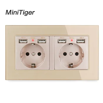 Minitiger 2 Banda Rusia Spania UE Priză Standard de Perete Cu 4 Portul de Încărcare USB Ascunse Moale Indicator LED Panou de Sticlă Cristal