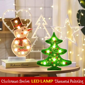 AZQSD Diamant Pictura Crăciun Serie Lampă cu LED-uri Handmade Cadou Pentru Copii Home Decor Mozaic om de Zăpadă DIY