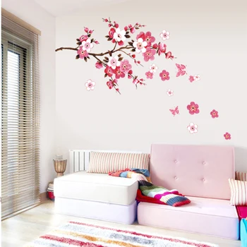 Clasic Peach Blossom Sakura Perete Autocolant rezistent la apa Toaleta Decal Acasă Decor Camera de zi cu TV Transfer Fundal Tapet