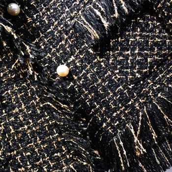 Negru Sacou de Tweed Perla catarama de Metal Lung flash tesatura 2019 Toamna/Iarna pentru femei Haina Doamnelor Jacheta haina