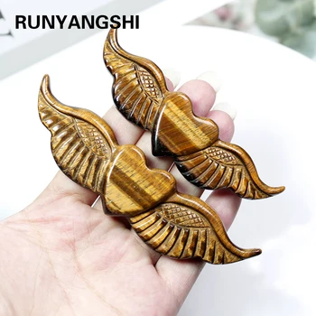 Runyangshi galben Naturale de ochi de tigru de cuarț de cristal sculptate manual dragoste aripi decoratiuni de Halloween