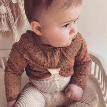 Pulover tricotat-O singură Bucată 1-6Y Bumbac Maneca lunga Iarna pentru Copii Haine de Fata Culoare Solidă de Toamnă Caldă Fetita Pulovere