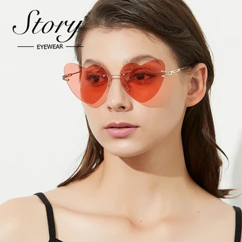 POVESTEA de Moda Inima ochelari de Soare Femei Bărbați 90 de Brand Design Pepene Roșu Dragoste Fara rama Ochi de Pisica Ochelari de Soare Nuante de sex Feminin S7268Q
