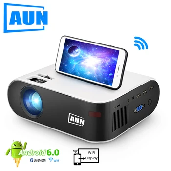 AUN MINI Proiector W18, 2800 Lumeni (Opțional Android 6.0 wifi W18D), suport Full HD 1080P LED-uri Proiector 3D Home Theater