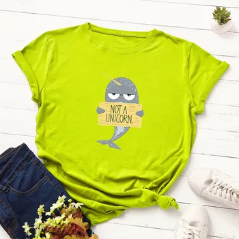 Bumbac Amuzant Narval Femei T-shirt Scrisoarea Imprimate de Vara Tricou Casual Femei Top Teuri Plus Dimensiune S-5XL Tricou Femei Haine