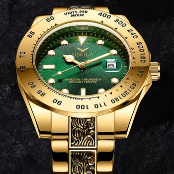 Brand ONOLA Business Casual de lux retro din oțel inoxidabil de aur pentru bărbați ceas de înaltă calitate, ceasuri de aur pentru bărbați