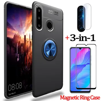 3-în-1 cazuri de telefon+camera glass pentru huawei-y8p y7p inel magnetic cu capac de silicon honor9c huawei y7p caz pentru y8p huawei honor 9 o