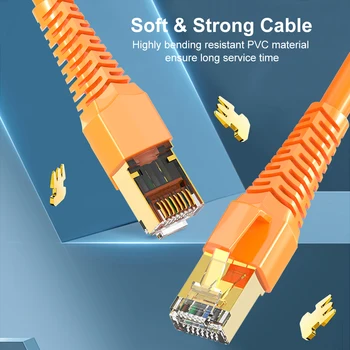 Pisica 8 Cablu Ethernet 40Gbps 2000Mhz Conector RJ45 cu Aur Placat cu SFTP pe Internet la viteze Gigabit Rețea Cablu de Mare Viteza Cablu LAN