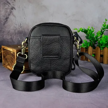 Piele de sex Masculin Casual Design Mini Negru Umăr geanta Messenger Multifuncțional de Moda Centura de Talie sac de Călătorie Pungă Mică de Oameni 6807-b
