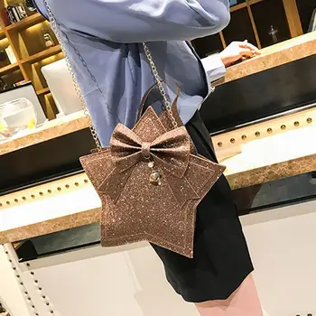 Moda arc paiete forma de stea femei de saci de umăr designer lanț de genți de mână de lux din piele pu geanta crossbody doamna drăguț strălucitoare geanta