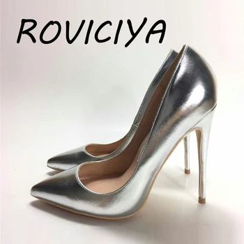 Argint Pompe Subliniat Toe tocuri de 12 cm Femei Pantofi de Bal Pantofi de Nunta Designer de Brand Stiletto Superficial de Aur YG018 ROVICIYA