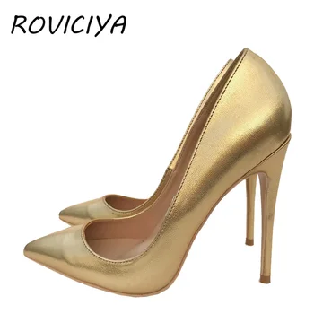 Argint Pompe Subliniat Toe tocuri de 12 cm Femei Pantofi de Bal Pantofi de Nunta Designer de Brand Stiletto Superficial de Aur YG018 ROVICIYA