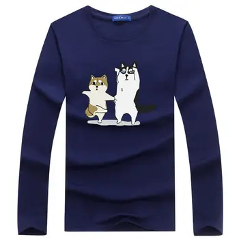 Riinr 2020 Nouă Primăvară Câine de Desene animate Amuzant Maneca Lunga Print Tee Camasa Casual Barbati Haine de Dimensiuni Mari Bărbați T-Shirt, O-neck Bumbac 5XL