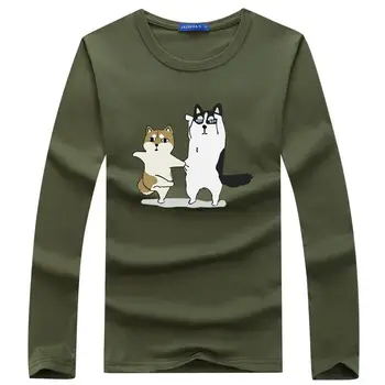 Riinr 2020 Nouă Primăvară Câine de Desene animate Amuzant Maneca Lunga Print Tee Camasa Casual Barbati Haine de Dimensiuni Mari Bărbați T-Shirt, O-neck Bumbac 5XL