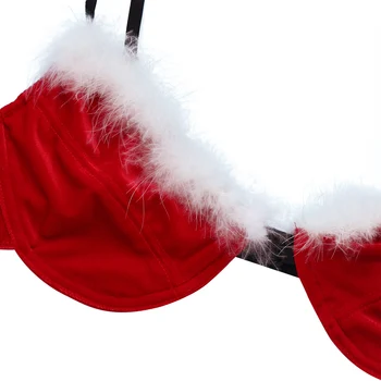 Sexy Costume De Crăciun Mens Fetita De Catifea Roșie Cu Pene De Crăciun Lenjerie Babydoll Porno Santa Babe Cosplay Lenjerie De Corp Exotic Seturi