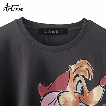 Artsnie streetwear desene animate de imprimare femei tricou de vară 2020 o gât scurt cu maneci supradimensionate topuri de sex feminin casual gri t-shirt