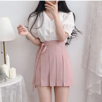 2020 Scurt, Drăguț, Fuste Mini Hot Vânzări Femei Coreeană Japoneză Flhjlwoc Stil Preppy Fete Alb-Negru De Înaltă Talie Fusta Plisata 422