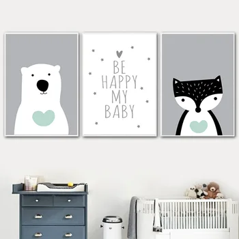 Pinguin, Urs Polar Animale, Desene Animate, Pictura Pepinieră Citate Poster Imprimare Canvas Wall Art Poza Nordic Copii Decor Dormitor Pentru Copii
