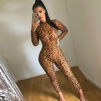 Văd prin transparența leopard de imprimare sexy femei 2019 iarna plasă de mult salopeta festivalul de corp costume petrecere de îmbrăcăminte