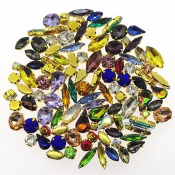 100buc Mix de culori, dimensiuni, forme Coase Pe Pietre de Cusut de Cristal de Sticlă Margele cu aur-gheara setare Pentru bijuterii,rochie de decor