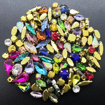 100buc Mix de culori, dimensiuni, forme Coase Pe Pietre de Cusut de Cristal de Sticlă Margele cu aur-gheara setare Pentru bijuterii,rochie de decor