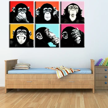 2016 Cuadros Decoracion 6pcs Andywarol Maimuță Perete Tablou Print Pe Panza Pentru Idei Decor Acasă Pictează Arta Nu Încadrată