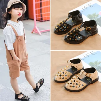 Copii Pantofi de Vara, Sandale Fete 2020 Nou Închis Toe Pantofi de Copii pentru Fete Printesa Plat Moda Nit Gol Fata de la Pantofi