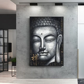 Culoare argintie Vintage Buddha Panza Pictura Arta, Printuri si Postere Stil Chinezesc Budismul Perete Imagini Cuadros pentru Camera de zi