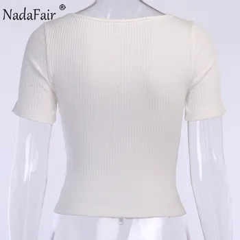 Nadafair Tricotate Crop Top Femei Sexy Solidă Zip T Shirt Alb Negru Cu Maneci Scurte Streetwear 2020 Topuri De Vara