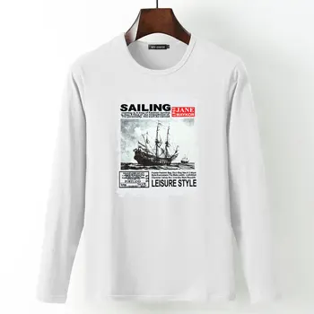 De Vânzare la cald Bărbați Mânecă Lungă T-shirt Haine de Toamna de Moda Tineri Barcă cu pânze de Imprimare Tricou Barbati Casual din Bumbac tricouri de sex Masculin Camiseta