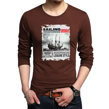 De Vânzare la cald Bărbați Mânecă Lungă T-shirt Haine de Toamna de Moda Tineri Barcă cu pânze de Imprimare Tricou Barbati Casual din Bumbac tricouri de sex Masculin Camiseta