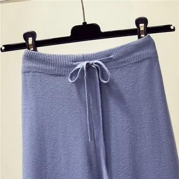 Coreeană Pantaloni 2020 Noua Moda Femei Talie Mare Libertate Tricotate Pantaloni Sex Feminin Casual Pantaloni Drepte