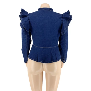 Toamna Îmbrăcăminte pentru Femei Bluza cu Maneci Lungi Zburli V Gâtului Fermoar Birou Doamnelor Plus Dimensiune Denim Bluza Ridicata Dropshipping