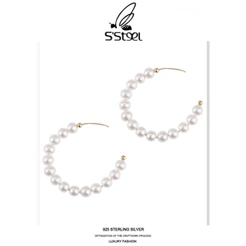 S ' STEEL Shell Pearl Hoop Cercei Cadouri Pentru Femei Argint 925 Cercei Moda de Iarnă Cercei Ora De Plata 925 Bijuterii