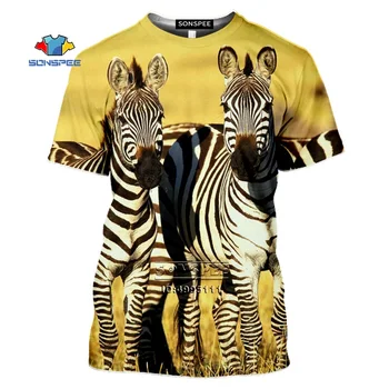 SONSPEE Zebra Bărbați T-shirt de Imprimare 3D Animale Haioase Pășuni Tricou Casual de Vara Femei O-gat Maneci Scurte Topuri Streetwear Tees